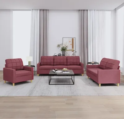 Produktbild von Maison Exclusive - 3-tlg. Sofagarnitur mit Kissen Weinrot Stoff