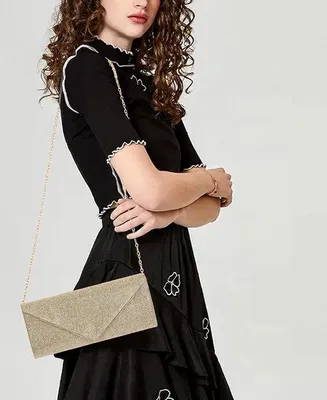 Produktbild von Unyqoos® Clutch Damen Glitzer-Abendtasche mit abnehmbarer Kette, elegante Umschlag-Schultertasche, Champagner – für Abschlussball & Party