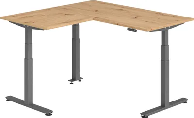 Produktbild von bümö Eckschreibtisch elektrisch höhenverstellbar L-Form - Nachbildung: Asteiche, Gestell: Graphit, Größe: Eckschreibtisch 160 x 160 cm