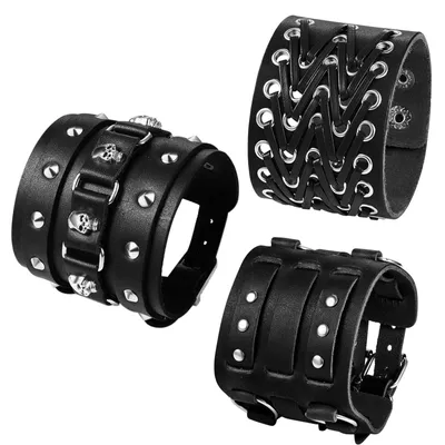 Imagen del producto de Pulseras de cuero estilo punk rock para hombre, set de 3