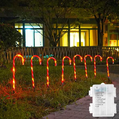 Produktbild von 4er Set LED Zuckerstange Lichterkette 8 Lichtmodi Batteriebetrieben Wasserdicht Gartenleuchte für Außen Hof Rasen Weihnachten Deko