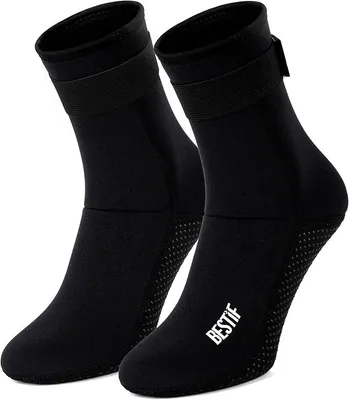 Produktbild von Neoprensocken BESTIF Damen Herren Tauchen Schwimmen Neopren Socken mit Klettverschluss Tauchsocken Schnorcheln Noppen Schwarz 44/45