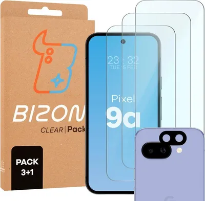 Produktbild von Bizon Glas Klar 2er Pack 3x gehärtetes Glas + 1x Linsenschutz Pixel 9a
