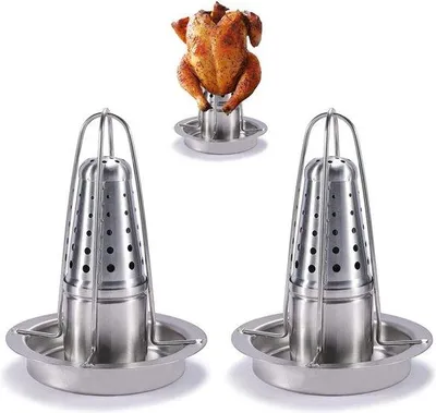 Produktbild von Famanu Hähnchenhalter Edelstahl - Hähnchenbräter mit Aromabehälter (2er Pack)