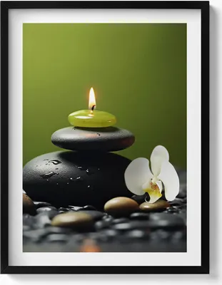 Produktbild von Zen-Entspannung Natur und Steine– Wandbild mit Rahmen – Gerahmtes Bild  – Wanddekoration – 60x80 cm –  Schwarz Rahmen
