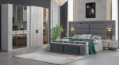 Productafbeelding van Complete slaapkamer set: bed, 2 nachtkastjes, garderobekast. Nieuw