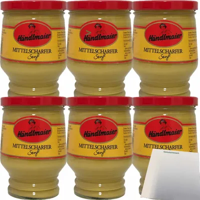 Produktbild von Händlmaier mittelscharfer Senf 6er Pack (6x250ml Glas) + usy Block