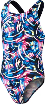 Image de Speedo Digital Leaderback Maillot de bain fille noir bleu rose Gr 140
