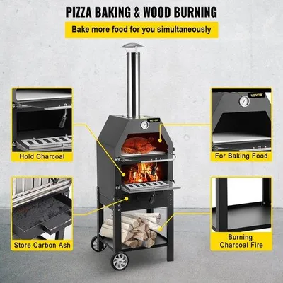 Productafbeelding van Famanu Pizzaoven 2-in-1 - Houtoven en houtskoolbarbecue - 45,8 x 46,4 x 141,8 cm