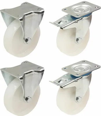 Obrázok produktu pre 100 mm 4" palcové nylonové kolieska pre ťažkú prevádzku pevné a brzdené kolieska 150 kg každé - s