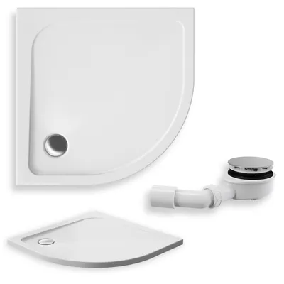 Produktbild von Duschwanne Viertelkreis 90x90x4 Sanitäracryl Duschtasse Glatt | Ablaufgarnitur ⌀90 mm im SET | Anti-Rutsch Duschbecken | BADLAND PAKO