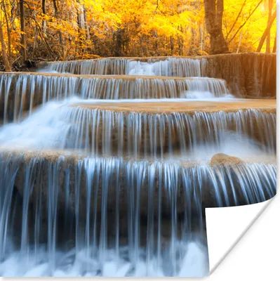 Produktbild von MuchoWow® Poster Wasserfall - Natur - Bäume - Herbst - Landschaft 50x50 cm - Wohnzimmerdekoration