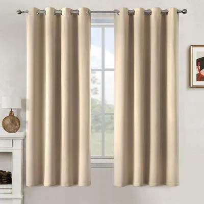 Immagine prodotto di Ibenzoa® Tende oscuranti beige, set da 2, 140x175 cm (larghezza x altezza) – Tessuto in poliestere a tre strati, 8 occhielli, isolanti termicamente, ideali per la camera da letto