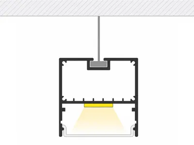 Produktbild von Aluminiumprofil Hängend XL 2m für LED Streifen bis 45 mm mit durchgehender Abdeckung 2 m