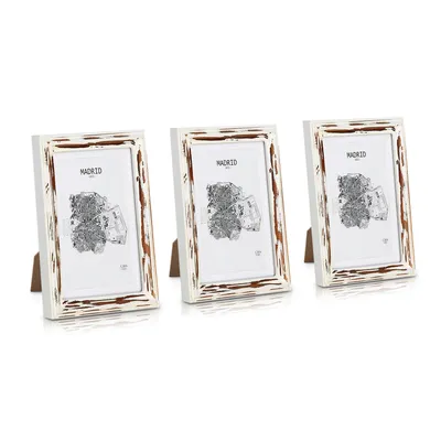 Produktbild von Shabby Chic Bilderrahmen 13x18 cm - 3er Set - Glasfront - mit Passepartout für 10x15 Fotos - 2 cm Rahmenbreite - Echtholz - Braun Weiß