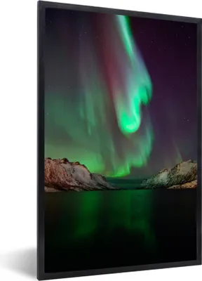 Produktbild von MuchoWow® MuchoWow® Gerahmtes Poster Nordlichter - Berge - Norwegen 20x30 cm - Poster mit zchwarzem Bilderrahmen - Drucken - Bilder Poster im Rahmen