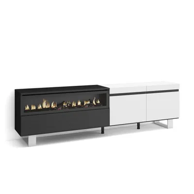Immagine prodotto di COZY Mobile TV Soggiorno, 200x35x57cm, Per TV fino a 80, Camino elettrico, Bianco e Nero