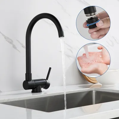 Produktbild von Lonheo Hochdruck Küchenarmatur Vorfenster 360° Drehbar, Umklappbar Wasserhahn Küche aus Edelstahl, Spültischarmatur Einhebelmischer mit Klappgriff, Schwarz