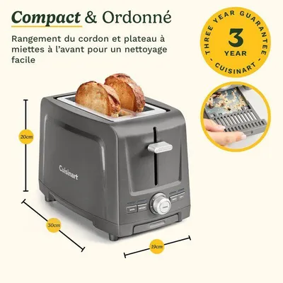 Productafbeelding van Tostapparaat voor 2 boterhammen, CUISINART Core Collection, met extra brede gleuven, QuickView-hendel, steingrijze kleur