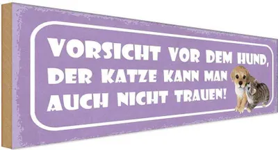 Produktbild von vianmo Holzschild 10x27 cm Vorsicht Hund Katze kann auch Warnschild Hinweisschild