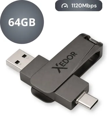 Produktbild von Xedor Base - USB-Stick - 64 GB - 1120 Mbit/s - USB-C und USB-A - iPhone und Android - Dunkelgrau
