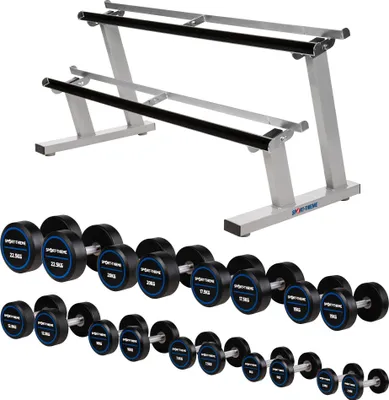 Produktbild von Sport-Thieme Kompakthantel-Set "PU Pro", 2,5-22,5 kg, inkl. doppeltem Hantelablageständer