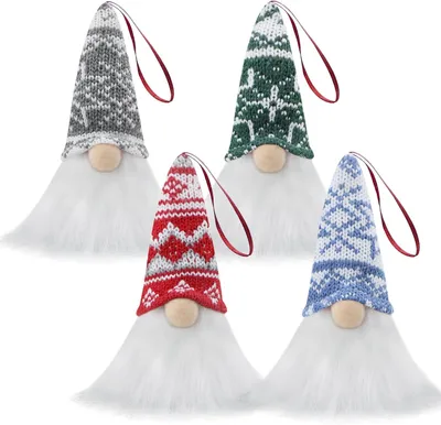 Immagine prodotto di Set di 4 ornamenti natalizi a forma di gnomi, decorazioni colorate per l'albero di Natale o per la tavola