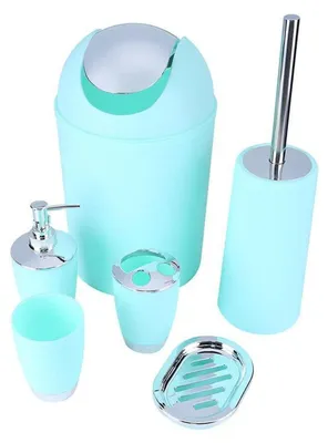 Produktbild von Badezimmer Set 6-teilig Badzubehör Türkis Lotionspender Mülleimer