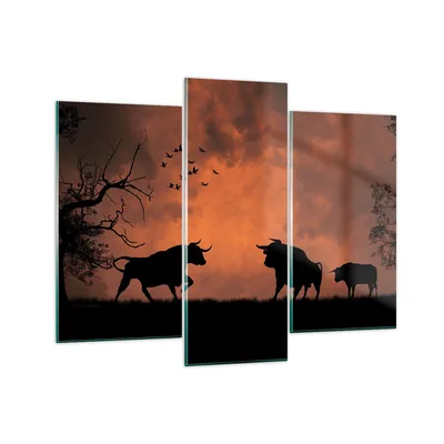 Produktbild von Bilder auf glas - Tier wütend Stier - 130x100cm - Glasbilder - Wandbilder - Kunstdruck - zum Aufhängen bereit - Wanddekoration aus Glas - Glas Bilder - Wandbild auf Glas - 3 Teile - GCB130x100-0494