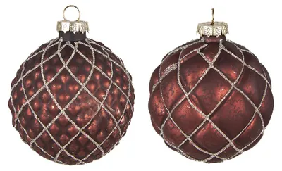 Produktbild von Clayre & Eef Weihnachtskugel 2er Set Ø 8 cm Rot Glas