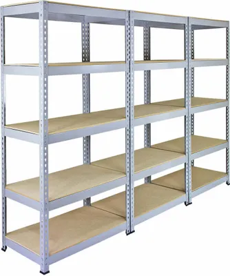 Zdjęcie produktu dla Promocja Monster Racking: zestaw 3 regałów Q-Rax – regały o dużej nośności, regały do dużych obciążeń, regały magazynowe, regały garażowe, regały stalowe, regały przemysłowe, regały warsztatowe, regały modułowe, regały metalowe – w 100% bezśrubowe, wymiary 90 cm x 50 cm x 180 cm, kolor szary