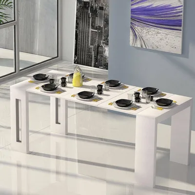 Immagine prodotto di Dmora Consolle Allungabile Akam 44x80x76h cm Bianco, 8 Posti Allungabile Italy