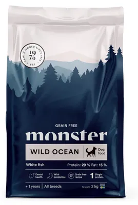 Produktbild von Monster Dog Grain Free Wild Ocean Sensitive 2kg Getreidefreies Trockenfutter für ausgewachsene Hunde mit Weißfisch