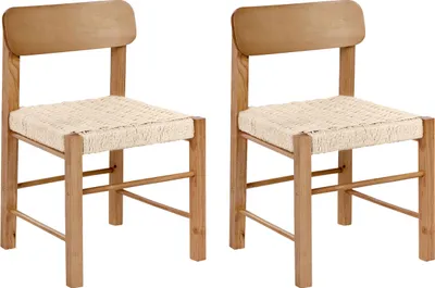 Obrázok produktu pre BELIANI Sada 2 jedálenských stoličiek, hnedé kaučukové drevo, tkané sedadlo, štýl boho, kuchyňa, jedáleň