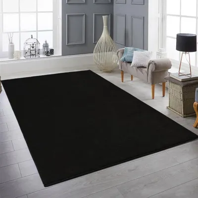 Immagine prodotto di Tappeto nero tinta unita moderno elegante morbido stile living dimensioni - 80 x 150 cm