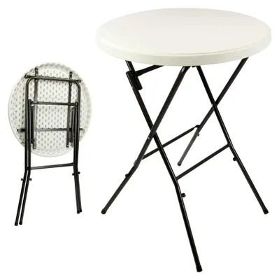 Produktbild von Runder Bistrotisch Ø 80 cm Weiß 110 cm Metallgestell klappbar abwaschbar Stehtisch