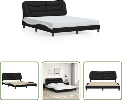 Produktbild von The Living Store Bettgestell mit Kopfteil Schwarz und Weiß 160x200 cm Kunstleder