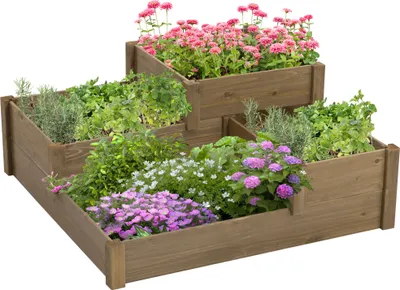 Produktbild von Hochbeet, 4 Pflanzgefäße auf 3 Stufen, wetterbeständig, Massivholz, 122 cm x 122 cm x 51 cm, Natur