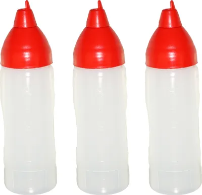 Produktbild von 3 rote Quetschflaschen 350 ml tropffrei Ketchupflaschen Senfflasche Mayonaiseflasche