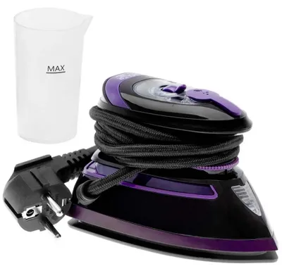 Image de Fer à repasser vapeur de voyage Adler AD 5049, 420 W, 30 ml, semelle en céramique, vapeur/sec, noir/violet