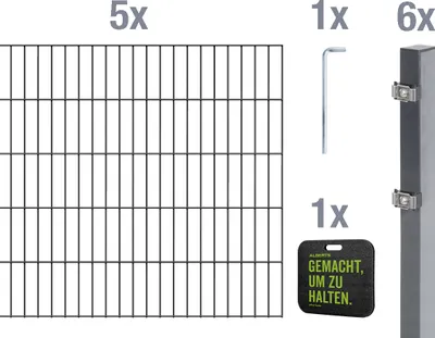Produktbild von Alberts 691370 Doppelstabmattenzaun Zaun-Komplettset mit Kniekissen, anthrazit, Höhe 120 cm, Länge 10 m