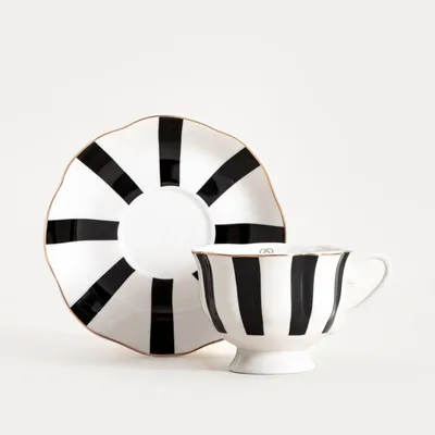 Produktbild von HOMLA VELOS Tasse mit Untertasse in schwarz gestreift 0,15 l