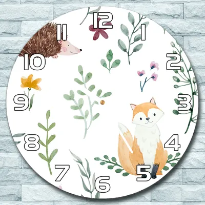 Produktbild von Wanduhr aus Glas Rund fi 30 Fuchs Igel Pflanze Quarz Deko Wohnzimmer Büro