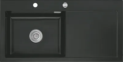Produktbild von Auflagespüle KeraDomo MERA 100 SL Nigra Becken links mit Excenterbedienung