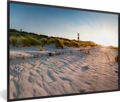 Produktbild von MuchoWow® MuchoWow® Gerahmtes Poster Strand - Leuchtturm - Sonnenuntergang 60x40 cm - Poster mit zchwarzem Bilderrahmen - Printing - Wanddeko Schlafzimmer