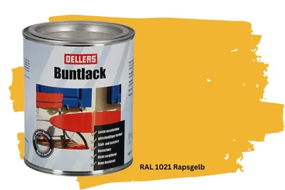 Produktbild von Buntlack - 1 L, RAL 1021 Rapsgelb– Glänzender Decklack für Metall & Holz, wetterfester Metallschutzlack, robuste Lackfarbe außen & innen