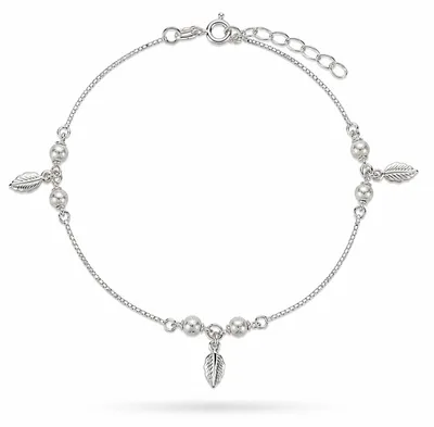 Produktbild von Fußkettchen Fußkette  Silberkugel Blatt 925 Silber verstellbar