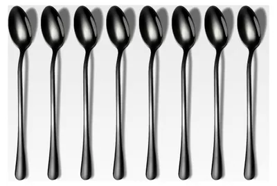 Produktbild von Schwarzer Löffel mit langem Griff, Kaffeerührer, Edelstahl-Kaffeelöffel, Eislöffel, Cocktail-Rührlöffel, Teelöffel, 8er-Set