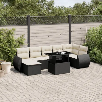 Produktbild von Möbel 8-tlg. Garten-Sofagarnitur mit Kissen Schwarz Poly Rattan - Sitzgruppe 3268686