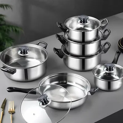 Produktbild von Kochgeschirrset, 12 Teile, Edelstahl, für Induktion, Halogen und Keramik